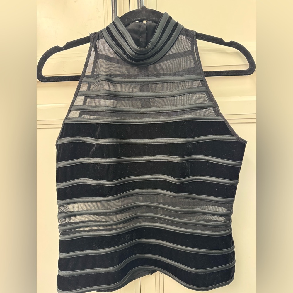 JS Collections Black and Silver Fitted Crop Tank Top